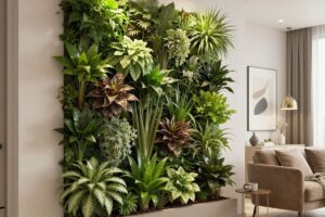 Jard&iacute;n vertical con plantas de interior f&aacute;ciles de cuidar