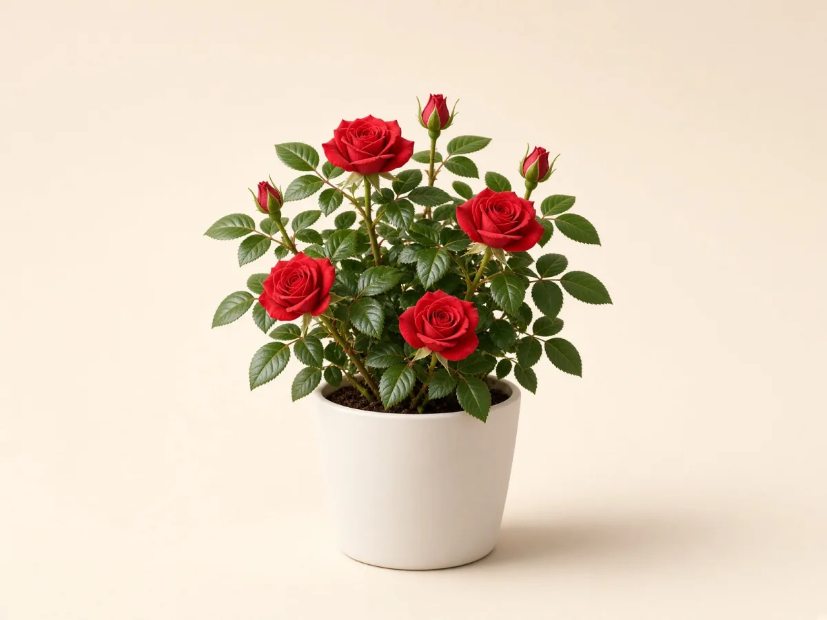 Rosal (Rosa spp.) en maceta